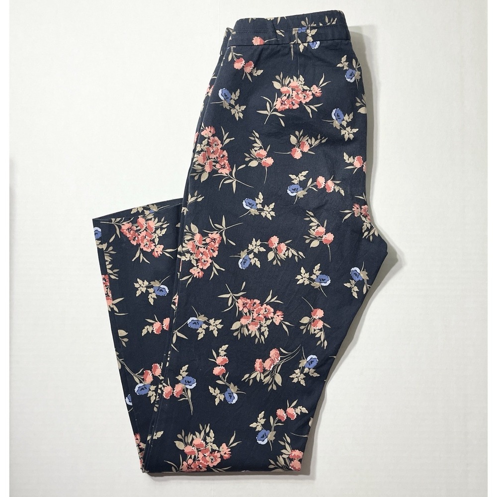 J. Jill Floral Pants Women's 4 Blue Stretch Cottagecore Farm Whimsy Hamptons